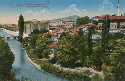 Sarajevo - vista al norte de la ciudad. Tarjeta postal enviada en 1913. de Bosnian Photographer