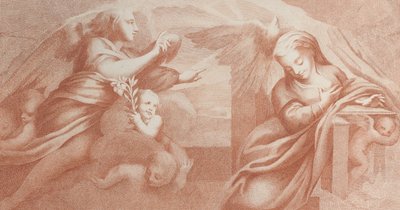 La Anunciación, con Gabriel a la izquierda y la Virgen a la derecha, 1784 de Bossi