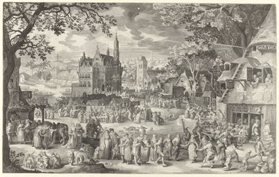 Feria de agricultores para atreverse en la plaza del pueblo Die Boere cermis (título sobre el objeto) de Boëtius Adamsz. Bolswert