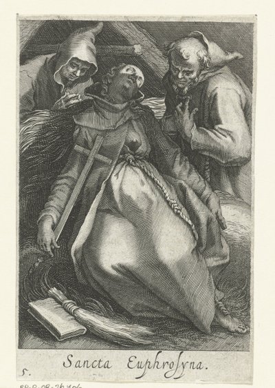 Santa Euphrosina de Alejandría como Hermitess Sancta Euphrosyna (título sobre el objeto) Hermitesses (título de la serie) Sacra Eremus Ascetriarum (título de la serie) de Boëtius Adamsz. Bolswert