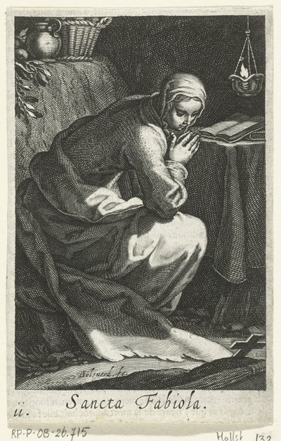 Santa Fabiola de Roma como hermita Sancta Fabiola (título sobre objeto) Hermitesses (título de la serie) Sacra Eremus Ascetriarum (título de la serie) de Boëtius Adamsz. Bolswert