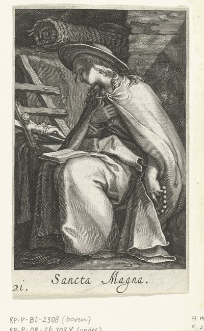 Santa Magna como Hermitess Sancta Magna (título sobre el objeto) Hermitesses (título de la serie) Sacra Eremus Ascetriarum (título de la serie) de Boëtius Adamsz. Bolswert