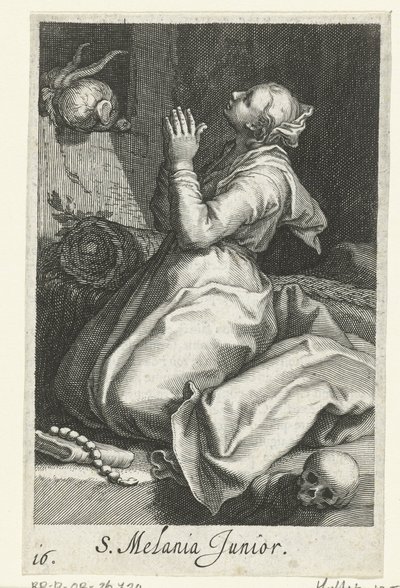 Santa Melania la Joven como Hermitess S. Melania Junior (título sobre objeto) Hermitesses (título de la serie) Sacra Eremus Ascetriarum (título de la serie) de Boëtius Adamsz. Bolswert