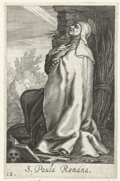 Santa Paula de Roma como hermita S. Paula Romana (título sobre objeto) Hermitesses (título de la serie) Sacra Eremus Ascetriarum (título de la serie) de Boëtius Adamsz. Bolswert