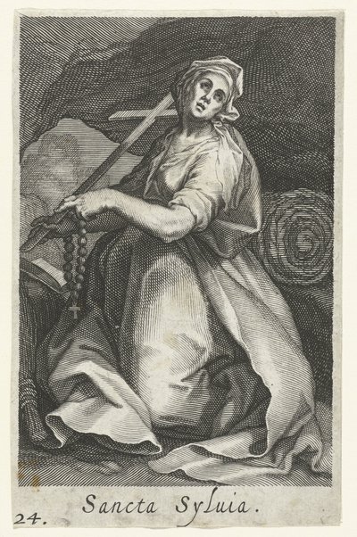 Santa Silvia de Roma como hermita Sancta Syluia (título sobre el objeto) Hermitesses (título de la serie) Sacra Eremus Ascetriarum (título de la serie) de Boëtius Adamsz. Bolswert