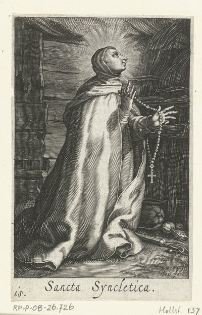 Santa Syncletica de Alejandría como Hermitess Sancta Syncletica (título sobre el objeto) Hermitesses (título de la serie) Sacra Eremus Ascetriarum (título de la serie) de Boëtius Adamsz. Bolswert