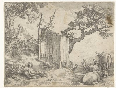 Paisaje con Argus cerca de Io como vaca y Mercurio en el cielo Caras de campo (título de la serie) de Boëtius Adamsz. Bolswert