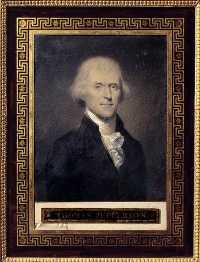 Retrato de Thomas Jefferson (1743-1826) Presidente de los Estados Unidos de 1801 a 1809 - Dibujo de Bouch (siglo XIX), piedra negra, tiza arriba Dim: 0,25 x 0,20m - Malmaison, Musee Du Chateau - Retrato de Thomas Jefferson (1743-1826) - Dibujo de Bouc de Bouch