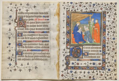 Bifolio de un Libro de Horas: Adoración de los Reyes Magos (recto) de Boucicaut Master