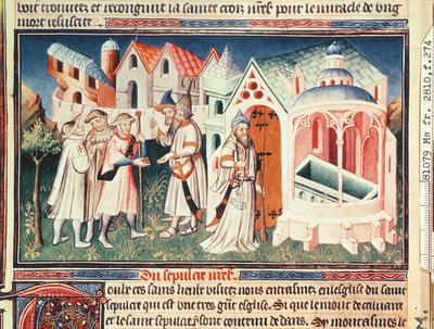 Ms Fr 2810 fol.274, Peregrinos frente a la Iglesia del Santo Sepulcro de Jerusalén, de 