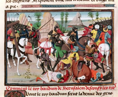 La Batalla entre el Rey Balduino I (c.1058-1118) y los Turcos, de Crónicas de los emperadores por David Aubert, 1462 de Brabant School