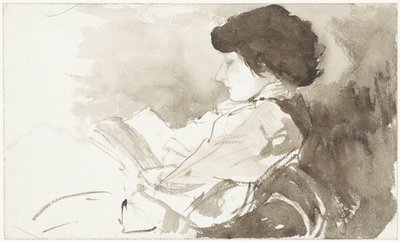 Mujer lectora, de perfil de Bramine Hubrecht