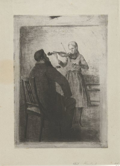 Violín tocando niña y un hombre de Bramine Hubrecht