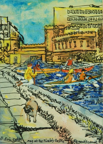Pug junto al Castillo de los Piratas de Brenda Brin Booker
