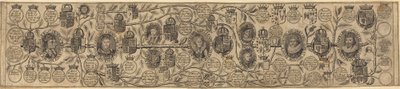 Árbol genealógico con retratos de Enrique VII, Enrique VIII, Isabel, Jacobo y Carlos de British 17th Century