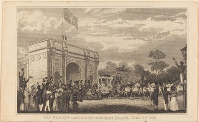 Su Majestad saliendo del Palacio de Buckingham, 28 de junio de 1838 [mitad izquierda] de British 19th Century