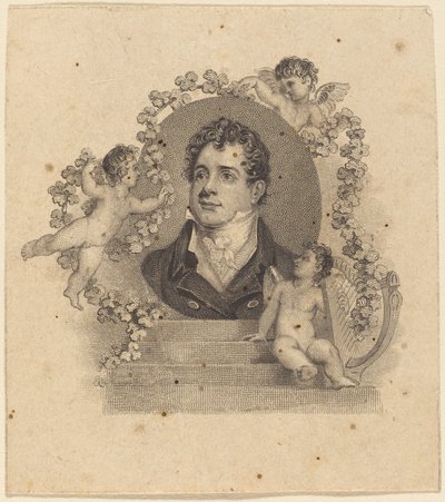 Retrato de un joven caballero rodeado de cupidos; ¿Lord Byron? de British 19th Century