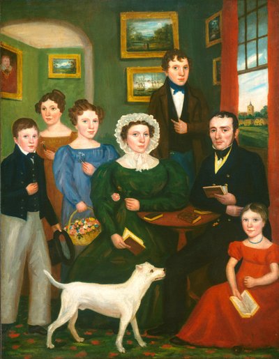 Retrato de una Familia Desconocida con un Terrier de British 19th Century