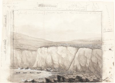 Boceto de barcos cerca de un acantilado de British 19th Century