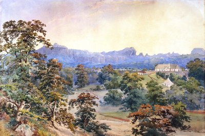 Una granja en un valle (acuarela) de British School