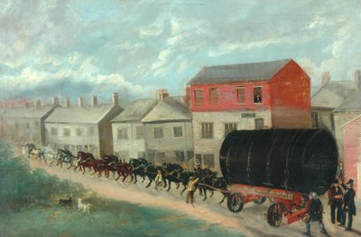 Transporte de una caldera de molino en una carreta de British School