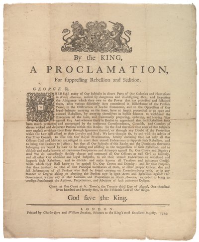 Una proclamación, para suprimir la rebelión..., 23 de agosto de 1775 de British School