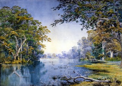 Un río arbolado (acuarela) de British School