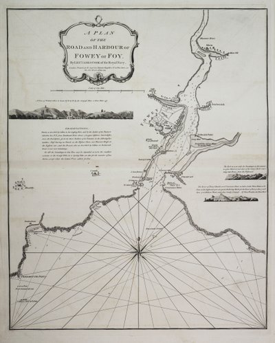 Plano de la carretera y el puerto de Fowey o Foy por el teniente James Cook de la Marina Real Británica de British School