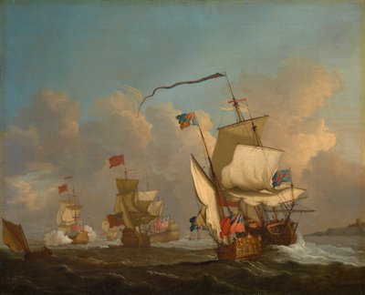 Un yate real con una flota poniéndose en marcha con brisa, c.1720 (óleo sobre lienzo) de British School