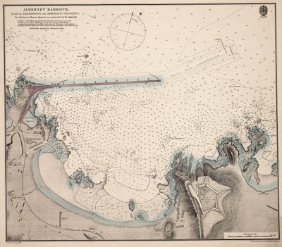 Puerto de Alderney, plano del rompeolas y propiedad del Almirantazgo de British School