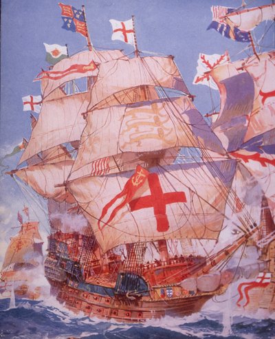 Ark Royal luchando contra la Armada Española en 1588 de British School