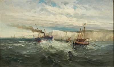 Olas rompiendo en los Acantilados Blancos de Dover ( óleo sobre lienzo) de British School