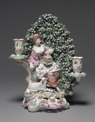 Candelabro con Pastora, fabricante Fábrica de Porcelana de Derby de British School