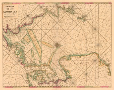 Carta del Mar del Norte: Noruega hasta el estrecho de Dover, c.1700 (grabado coloreado) de British School
