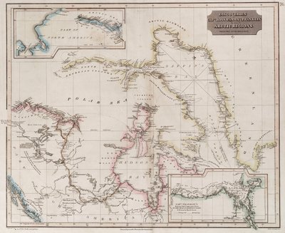 Gráfico de los descubrimientos de Ross, Parry y Franklin en el Ártico durante 1818-1827, c.1830 (grabado coloreado) de British School