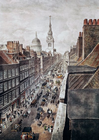 Calle Cheapside en Londres, grabado, Inglaterra, Reino Unido de British School
