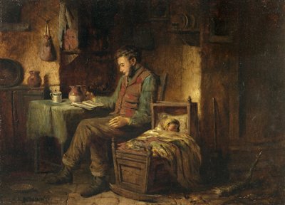 Escena doméstica, c.1850 (óleo sobre lienzo) de British School