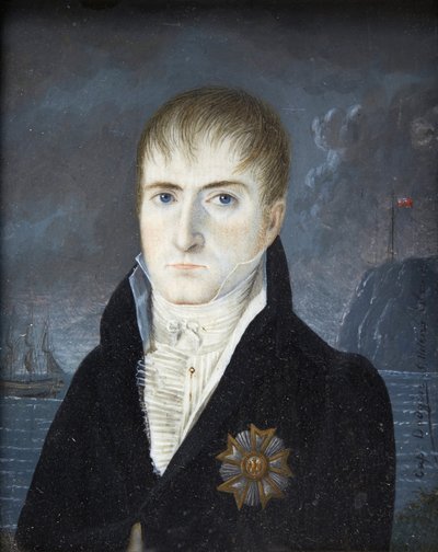 Emperador en la isla de Santa Helena - Retrato del Emperador Napoleón I con la cabeza descubierta, con traje negro, llevando la placa de la gran águila de la orden de la Legión de Honor - Retrato de Napoleón Bonaparte en la isla de Santa Helena por el capi de British School