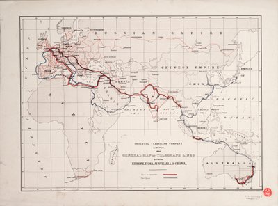 Mapa general de las líneas telegráficas entre Europa, India, Australia y China de British School
