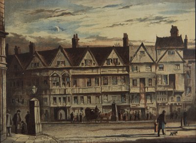 Holborn Bars, comprado y restaurado por Prudential Assurance Co, c.1884 (litografía en color) de British School