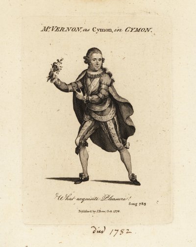Mrs Joseph Vernon como Cymon cantando la cantata Cymon e Ifigenia de Thomas Arne de British School