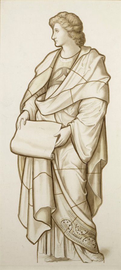 Musa de la literatura - Caricatura para vidriera, c.1890 (acuarela sobre papel) de British School