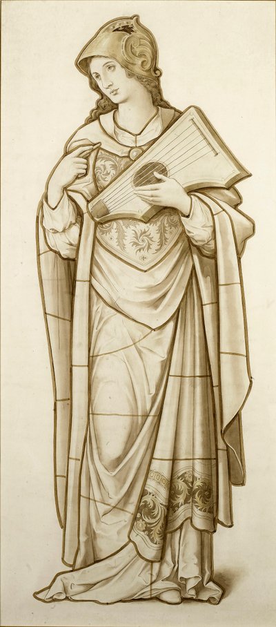 Musa de la poesía lírica - Caricatura para vidriera, c.1890 (acuarela sobre papel) de British School