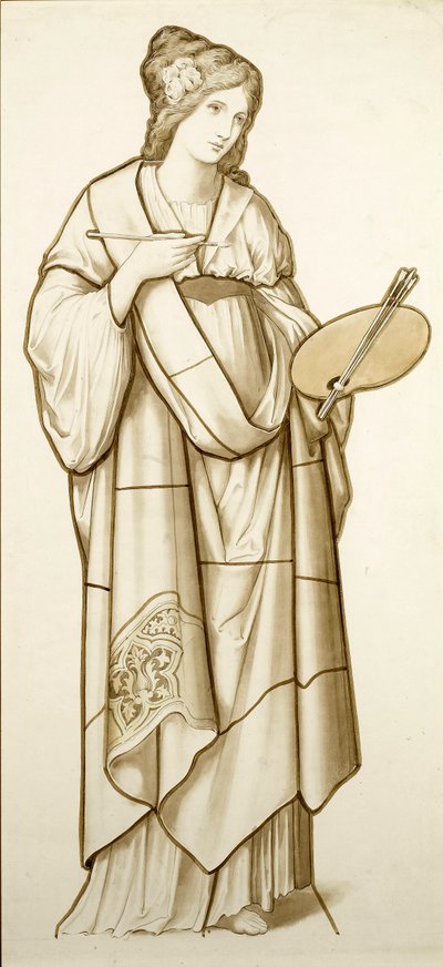 Musa de la pintura - Caricatura para vidriera, c.1890 (acuarela sobre papel) de British School