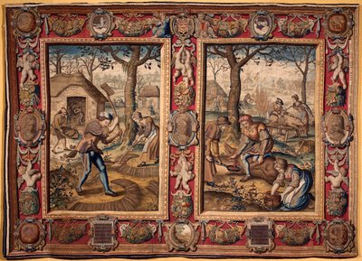 Noviembre y diciembre: "trabajos agrícolas y matanza del cerdo" Tapiz de las manufacturas de Mortlake. Siglo XVII Genes, Musei di Strada Nuova de British School