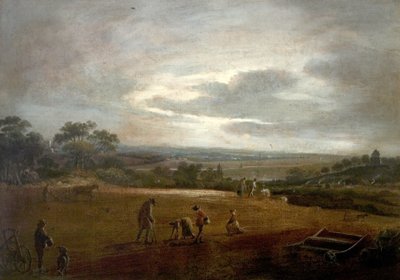 Arar y dibujar judías (óleo sobre lienzo) de British School