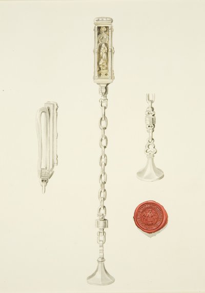 Sello y cadena de la iglesia de San Esteban, c.1825 (lápiz y acuarela sobre papel) de British School