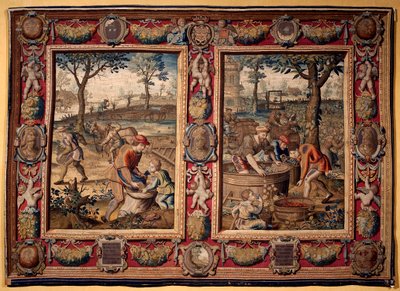 Septiembre y Octubre: "trabajo agrícola y cosecha" Tapiz de las manufacturas de Mortlake. Siglo XVII Genes, Musei di Strada Nuova de British School