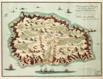 Este plano geográfico de la Isla de Santa Elena está dedicado con permiso al Mariscal de Campo Su Alteza Real el Duque de Kent y Strathearn de British School
