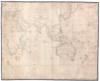 A los oficiales al servicio de la honorable Compañía de las Indias Orientales, W. Heather dedica muy respetuosamente esta carta esquemática destinada a su uso para trazar la derrota de un barco. Nueva edición de 1830, revisada y corregida por J. W. Norie. de British School